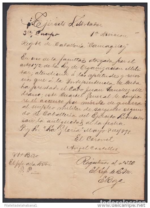 Manuscritos antiguos: *BE468 CUBA INDEPENDENCE WAR CORONEL ANGEL DEL CASTILLO QUESADA SIGNED DOC 1898 - Foto 2