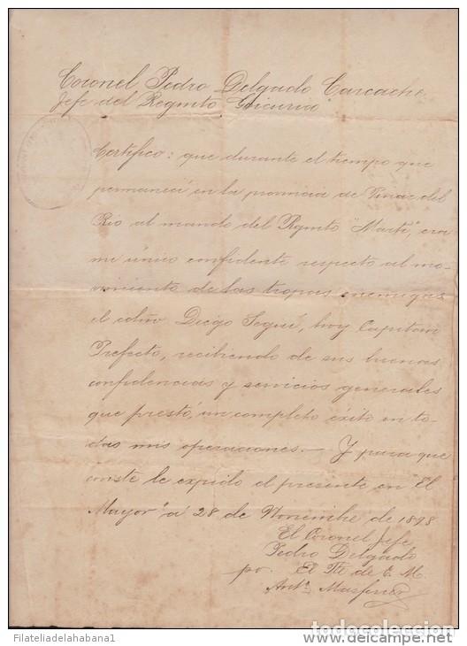 Manuscritos antiguos: E3057 CUBA INDEPENDENCE WAR 1898 SPIES RECOMMENDATION DOC. SIGNED CORONEL - Foto 3