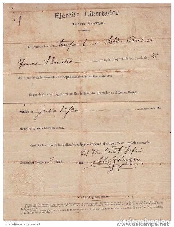 Manuscritos antiguos: E3063 CUBA INDEPENDENCE WAR 1898 SIGNED DOC CORONEL M. RIVERO. - Foto 3