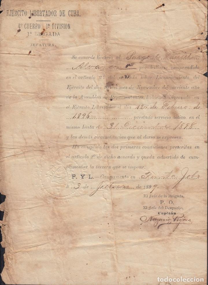 Manuscritos antiguos: BE641 CUBA SPAIN ESPA&Ntilde;A INDEPENDENCE WAR 1899 LICENCE DOCS MAMBI ARMY - Foto 1