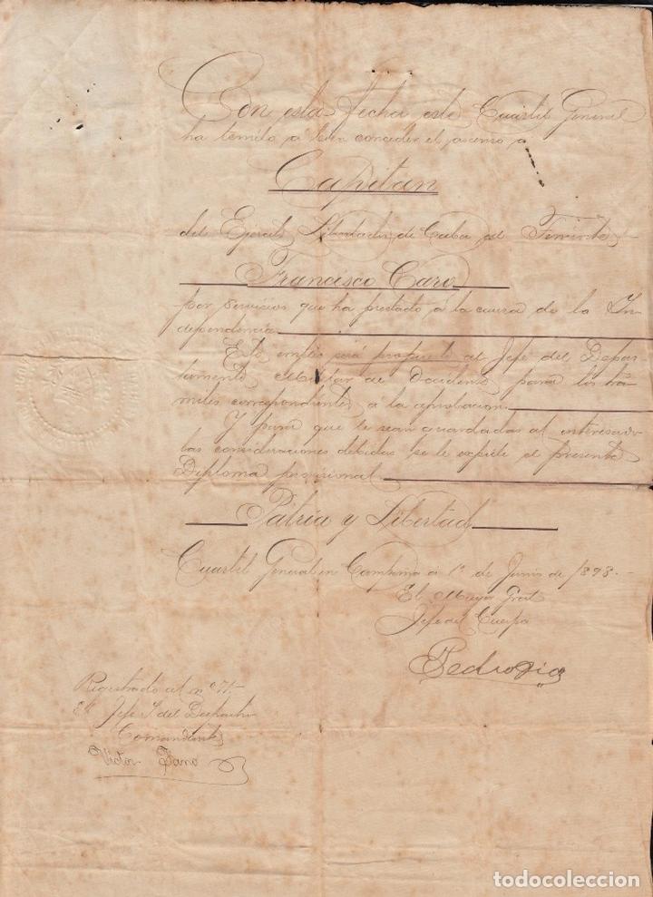 Manuscritos antiguos: BE712 CUBA 1898 INDEPENDENCE WAR SIGNED DOC MAYOR GENERAL PEDRO DIAZ. - Foto 2