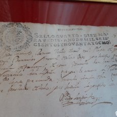 Manuscritos antiguos: AUTÉNTICO PAPEL TIMBRADO 1666-1700 (ENMARCADO). Lote 166635744