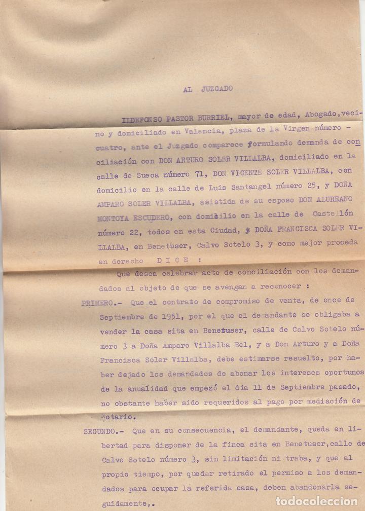 Manuscritos antiguos: 1951 BENETUSER (VALENCIA) VENTA DE CASA Y TRASPASO DE SEGURO - Foto 2