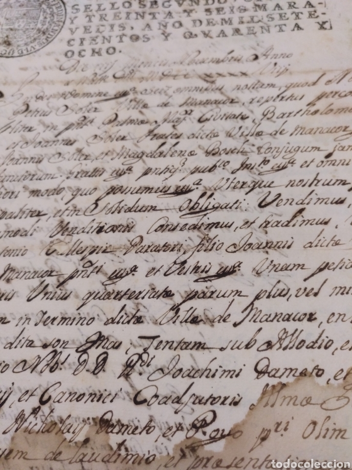Manuscritos antiguos: DOCUMENTO DOS HOJAS 1748 RELATIVO A MANACOR MALLORCA - Foto 3