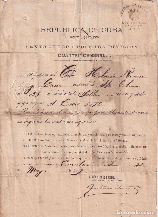 Manuscritos antiguos: BE735 CUBA 1899 INDEPENDENCE WAR SIGNED DOC GENERAL DE BRIGADA ANTONIO VARONA - Foto 3