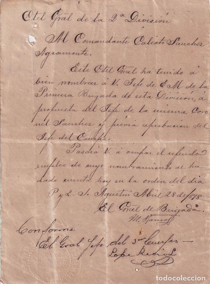 Manuscritos antiguos: BE736 CUBA 1898 INDEPENDENCE WAR SIGNED DOC GENERAL DE BRIGADA M. RAMOS. - Foto 2