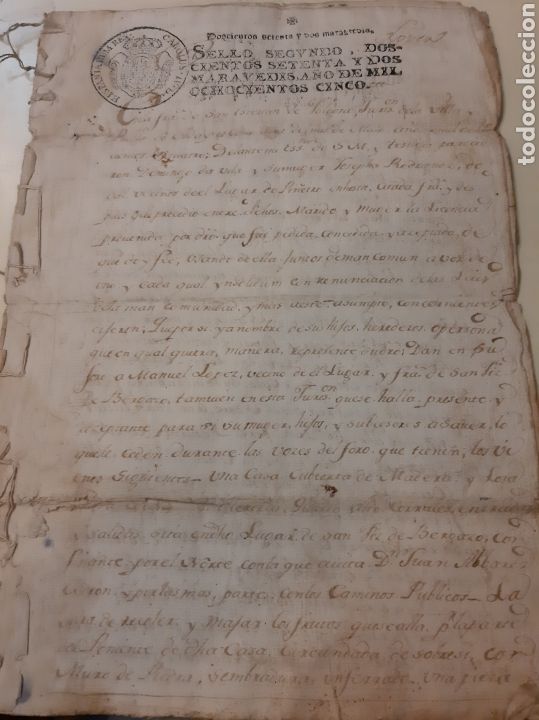 Manuscritos antiguos: 1805 Escritura 200 maravedis Lugo - Foto 1