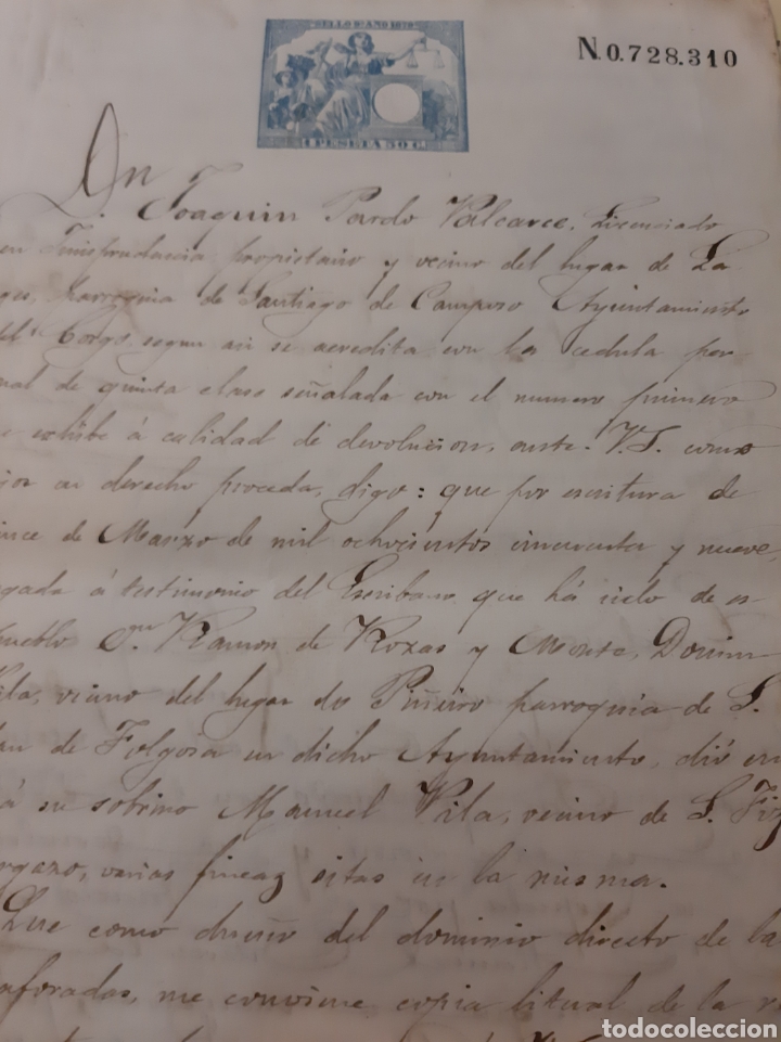 Manuscritos antiguos: 1879 Corgo Lugo venta bienes escritura - Foto 1