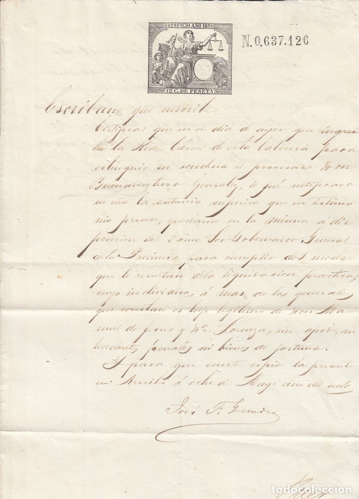 1880 arecibo rico fiscal oficio 12 - Buy Old Manuscripts at - 172650263