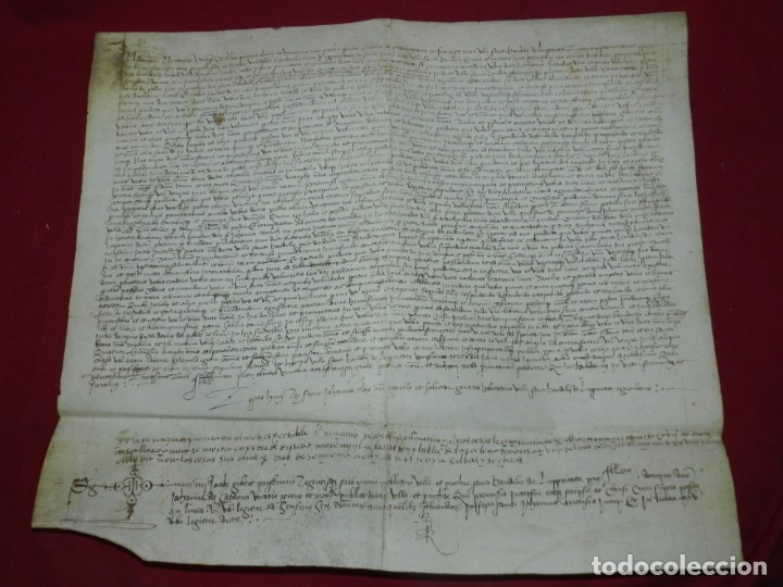 Manuscritos antigos: (M) Pergamino Manuscrito de San Boi de Llobregat a&ntilde;o 1530, 43x37 cm, Se&ntilde;ales de uso Normales