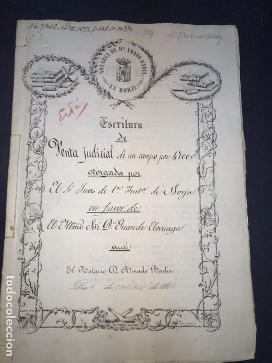 Manuscritos antiguos: 1866. VENTA JUDICIAL EN BORJA. 2 DOCUMENTOS. JUAN DE ELORRIAGA. - Foto 2