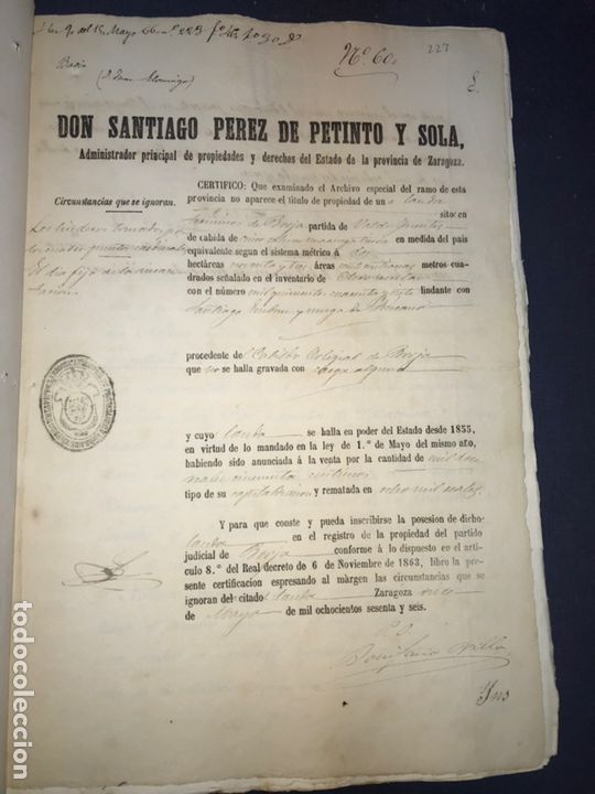 Manuscritos antiguos: 1866. VENTA JUDICIAL EN BORJA. 2 DOCUMENTOS. JUAN DE ELORRIAGA. - Foto 3