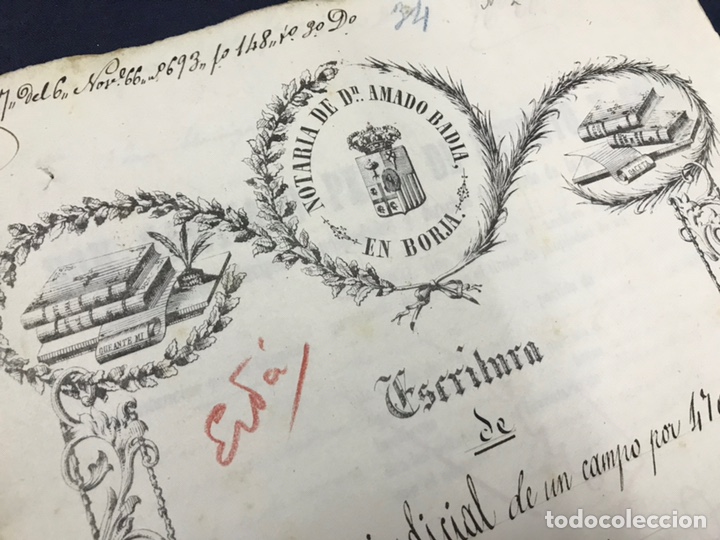 Manuscritos antiguos: 1866. VENTA JUDICIAL EN BORJA. 2 DOCUMENTOS. JUAN DE ELORRIAGA. - Foto 1