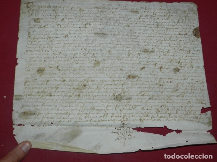 Manoscritti antichi: (M) PERGAMINO DE AMER ?? GERONA A&Ntilde;O 1615, 31,5X27 CM, SE&Ntilde;ALES DE USO
