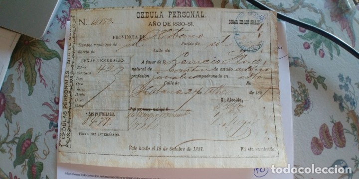Manuscritos antiguos: cedula personal - Foto 1
