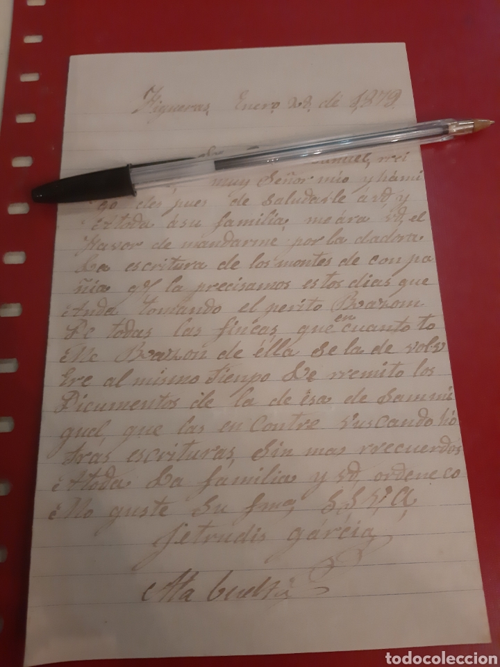 Manuscritos antiguos: 1879 Figueras solicitud documentos - Foto 1