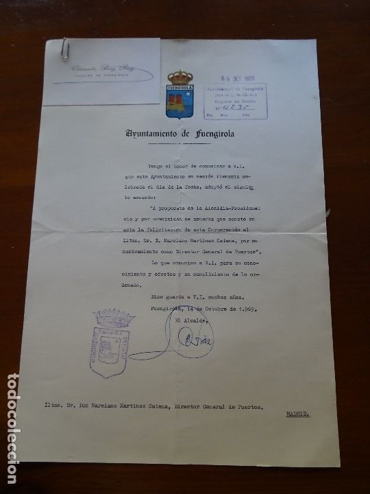Manuscritos antiguos: Franquismo, firma alcalde Fuengirola - Foto 1