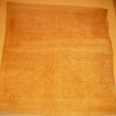 Manuscritos antiguos: ESCRITURA DE PERGAMINO...1408...SERINYA...CREO QUE DE BESALU (GIRONA).. Lote 271829448