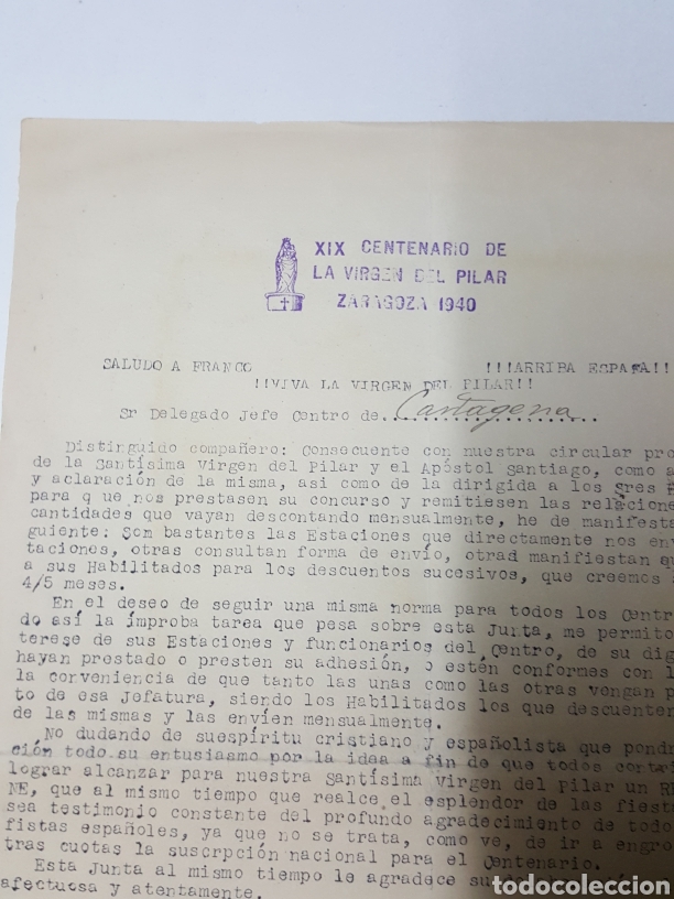 Manuscritos antiguos: Carta centenario virgen del pilar a&ntilde;o 1939 - Foto 2