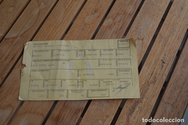 Manuscritos antiguos: RECIBO DE CONTRIBUCI&Oacute;N URBANA DE 1978 - Foto 1