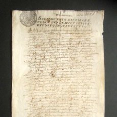 Manuscritos antiguos: AÑO 1651. VILELA DE LAUZARA. LUGO. SAMOS. VENTA DE LEURO DE TIERRA. FIRMA ESCRIBANO ABADÍA DE SAMOS.