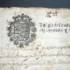 Manuscritos antiguos: SELLO SEGUNDO HABILITADO 1675 Y SELLO SEGUNDO 1668. PAPEL TIMBRADO. CARLOS II. 68 MARAVEDIS. CUENCA. Lote 186308877