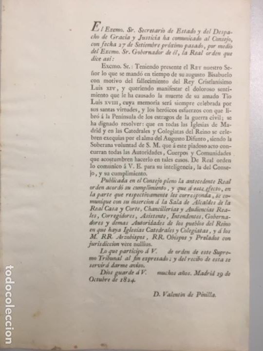 Manuscritos antiguos: DOCUMENTO ACERCA DEL FALLECIMIENTO DE LUIS XIV 1824 - Foto 1