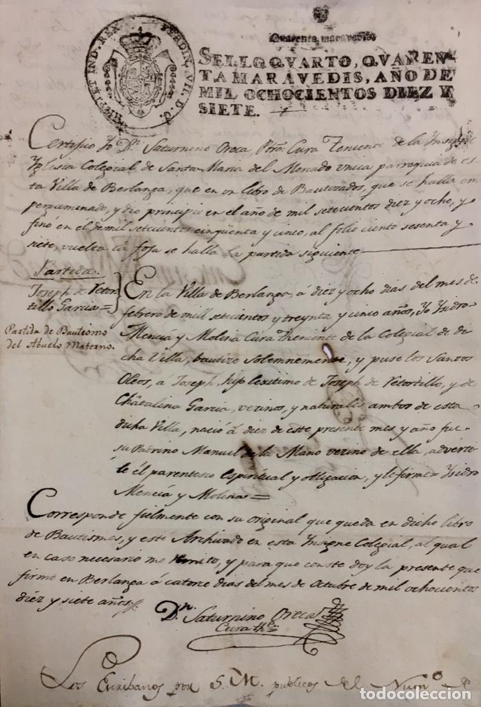 Manuscritos antiguos: DOCUMENTO DE BAUTIZO 1817 BONITAS FIRMAS - Foto 1