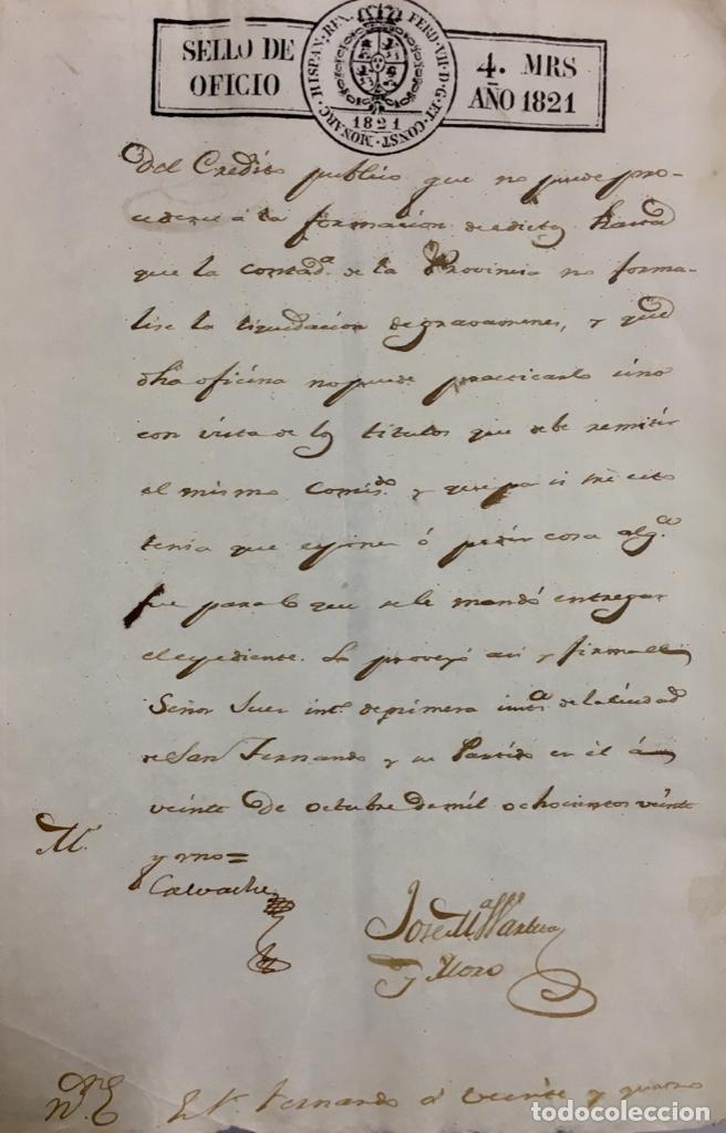 Manuscritos antiguos: DOCUMENTO DE LIQUIDACION DE GRAV&Aacute;MENES 1821, BONITO SELLO - Foto 1