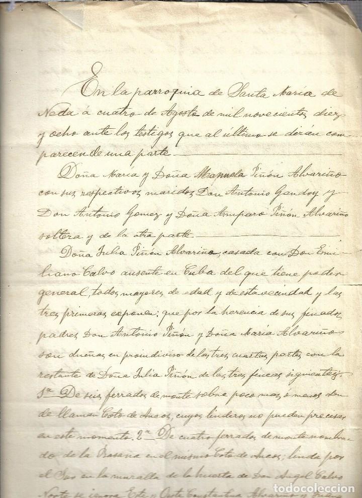 Manuscritos antiguos: A&Ntilde;O 1.918 - DOCUMENTO  DE COMPRA VENTA EN PARROQUIA St&ordf; MARIA DE NEDA - CORU&Ntilde;A - Foto 1