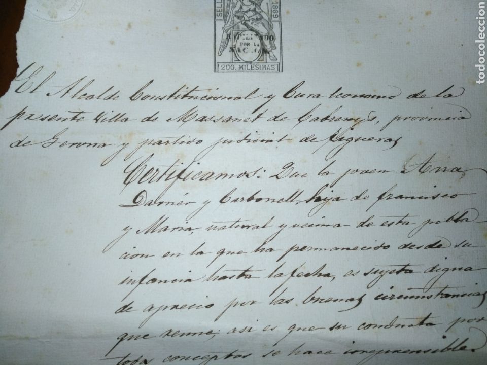Manuscritos antiguos: Documento 1869 Gerona partido judicial de figueras - Foto 1