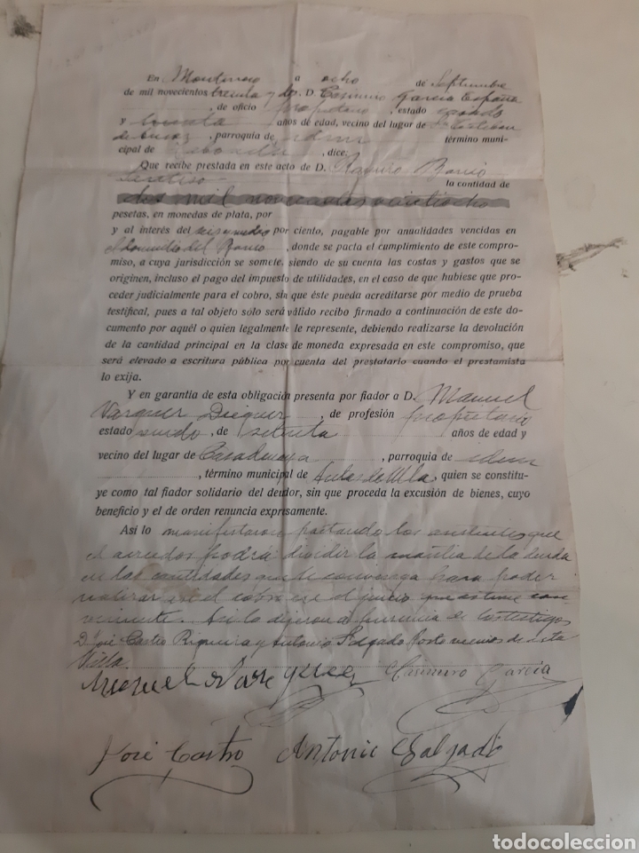 Manuscritos antiguos: Documentos Monterroso 1932 Prestamo - Foto 1
