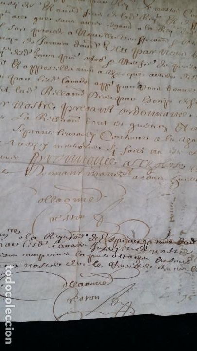 Manuscritos antiguos: Manuscrito de 1660, pergamino, varias firmas - Foto 7