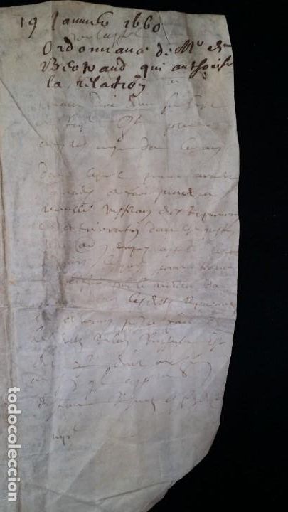 Manuscritos antiguos: Manuscrito de 1660, pergamino, varias firmas - Foto 9