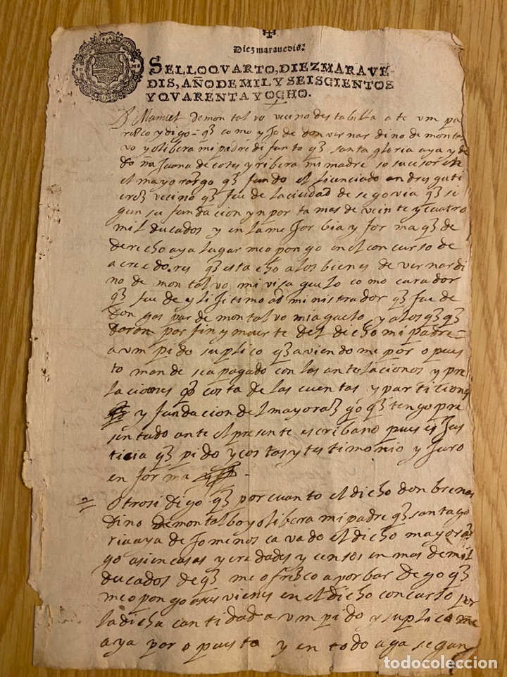 Manuscritos antiguos: Manuscrito del a&ntilde;o 1648 - Foto 1