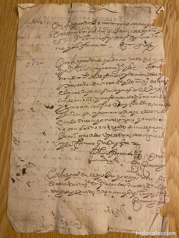 Manuscritos antiguos: Manuscrito del a&ntilde;o 1650 sello cuarto 10 maraved&iacute;es - Foto 2