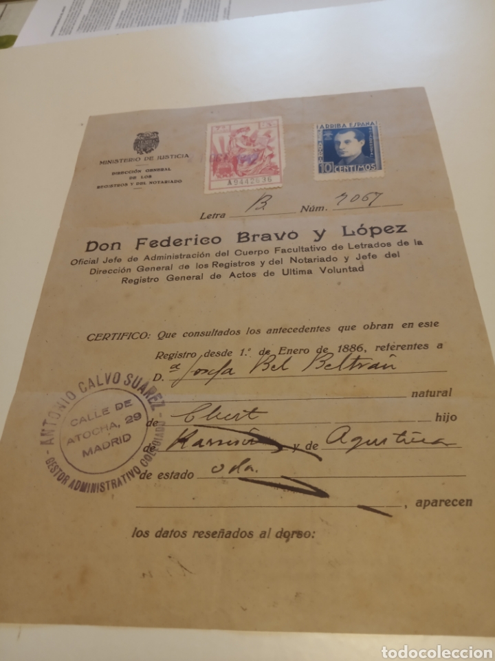 Manuscritos antiguos: Certificado testamento 1942 ninguno - Foto 1