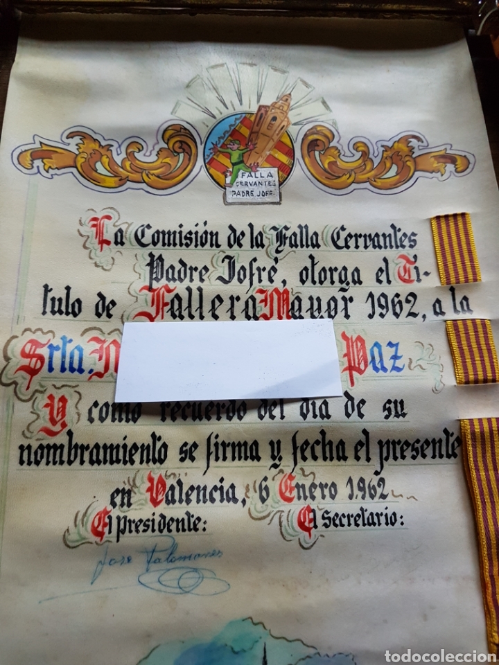 Manuscritos antiguos: Pergamino fallera Mayor 1962 Falla cervantes - Foto 2