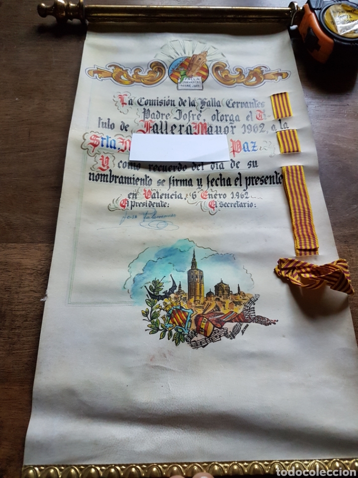 Manuscritos antiguos: Pergamino fallera Mayor 1962 Falla cervantes - Foto 1