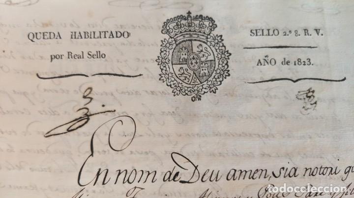 Manuscritos antiguos: DOCUMENT ORIGINAL DE SABADELL 1823 FRANCISCO ALSINA Y PONS, 3 SEGELLS - Foto 5