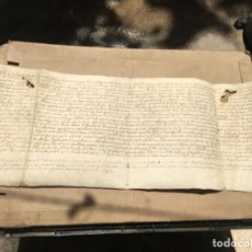 Manuscritos antiguos: (M) ANTIGUO DOCUMENTO MEDIEVAL MANUSCRITO SOBRE PERGAMINO - (BARCELONA ) 61X23 CM . ORIGINAL DE LA