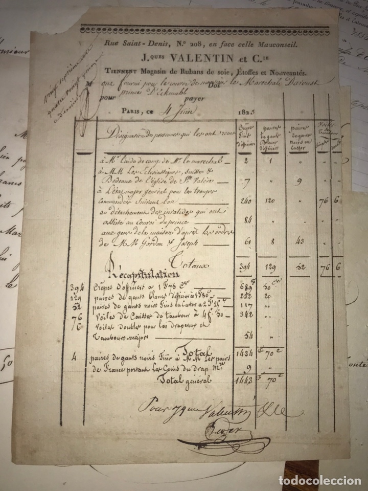 Manuscritos antiguos: FUNERAILLES MAR&Eacute;CHAL DAVOUT. CONJUNTO 15 DOCUMENTOS FUNERALES DEL MARISCAL. 1823 - Foto 4