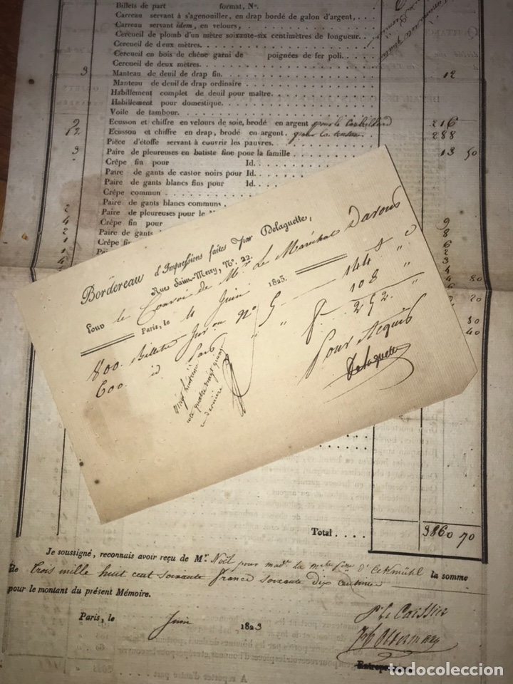 Manuscritos antiguos: FUNERAILLES MAR&Eacute;CHAL DAVOUT. CONJUNTO 15 DOCUMENTOS FUNERALES DEL MARISCAL. 1823 - Foto 7