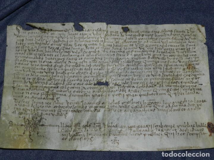 Manuscritos antiguos: (M) ANTIGUO PERGAMINO VILLA CALIDARUM DE MONTE BONINO - CALDAS DE MONTBUI A&Ntilde;O 1529, 28X18CM,