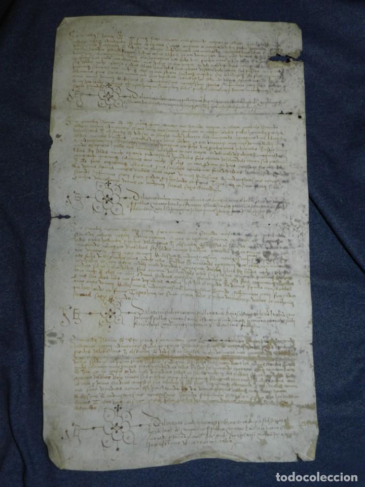 Ancient Manuscripts: ANTIGUO PERGAMINO MANUSCRITO MEDIEVAL A&Ntilde;O 1492 GERUNDE / GERONA - 41X24CM. .- ORIGINAL DE LA EPOCA