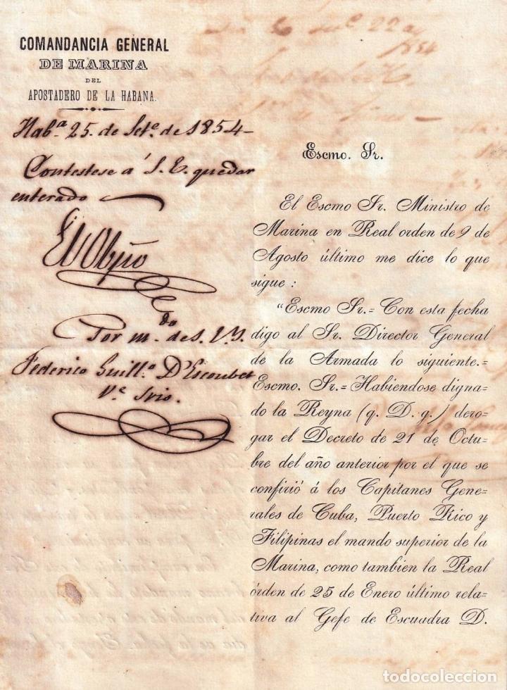 Manuscritos antiguos: &rdquo;E6408 CUBA SPAIN 1854 SIGNED DOC MANUEL DE QUESADA, ENTREGA DEL MANDO.&rdquo; - Foto 2