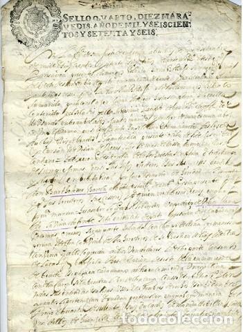 Manuscritos antigos: GALICIA a&ntilde;o 1676 . Sello Qvarto Diez maraved&iacute;s . MANUSCRITO original