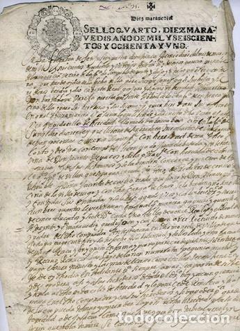 Manuscritos antigos: GALICIA a&ntilde;o 1681 . Sello Qvarto de diez maravedies . MANUSCRITO original