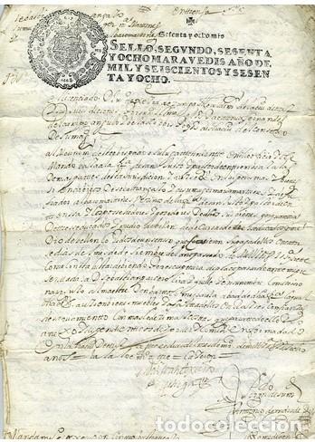 Manuscritos antiguos: GALICIA . a&ntilde;o 1668 . sello segvndo . sesenta y ocho maraved&iacute;s . MANUSCRITO original
