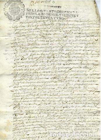 Manuscritos antiguos: GALICIA a&ntilde;o 1671 . Sello Qvarto Diez maraved&iacute;s. MANUSCRITO original